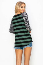 ANIMAL PRINT STRIPED RAGLAN TOP