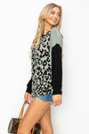 ANIMAL PRINTED COLOR BLOCK ON LONG SLEEVE TOP