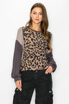 ANIMAL PRINTED COLOR BLOCK ON LONG SLEEVE TOP