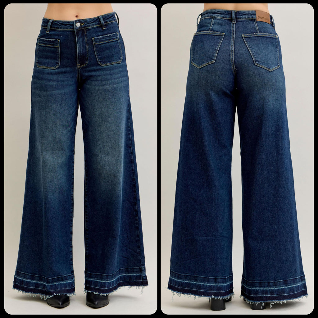 Judy Blue High Waist Palazzo Front Patch Pocket Jeans - Lil Monkey Boutique