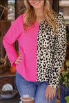 Multi Color Leopard Colorblock V-Neck Blouse