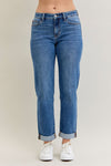 Judy Blue Mid Rise Boyfriend Classic Cuffed Jeans - Lil Monkey Boutique
