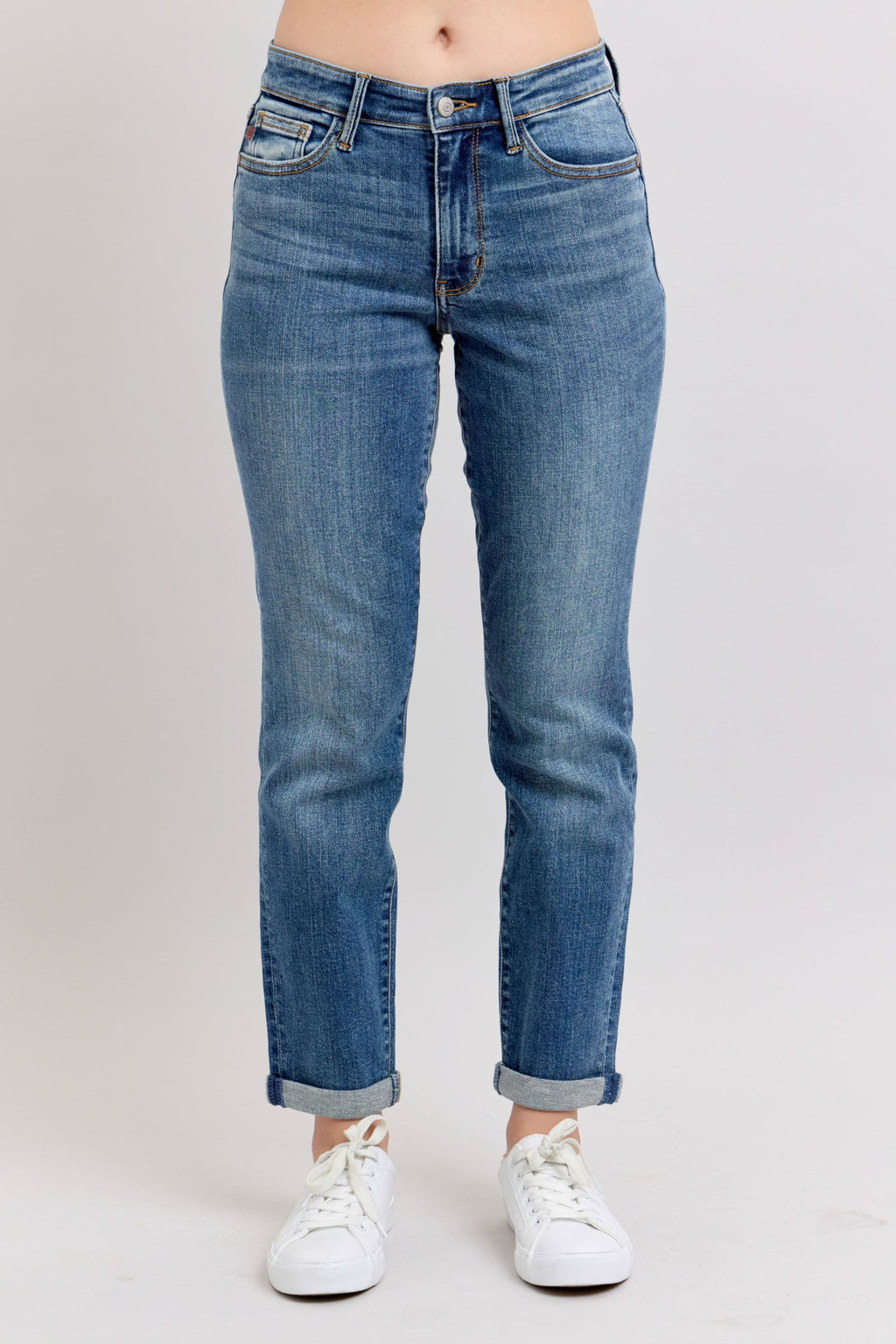 Judy Blue Mid Rise Vintage Wash Non-Destroy Boyfriend Jeans