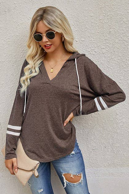 V Neck Strip Long Sleeves Hoodie