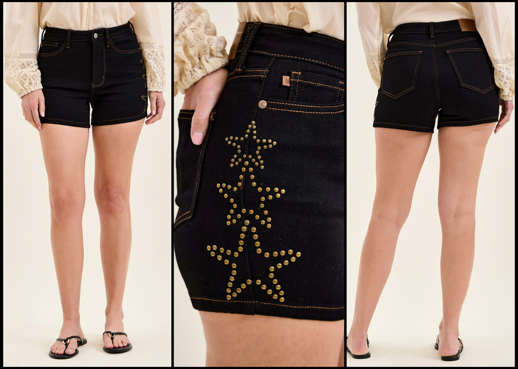 Judy Blue High Waist Slim Short Star Studded - Lil Monkey Boutique