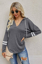 V Neck Strip Long Sleeves Hoodie