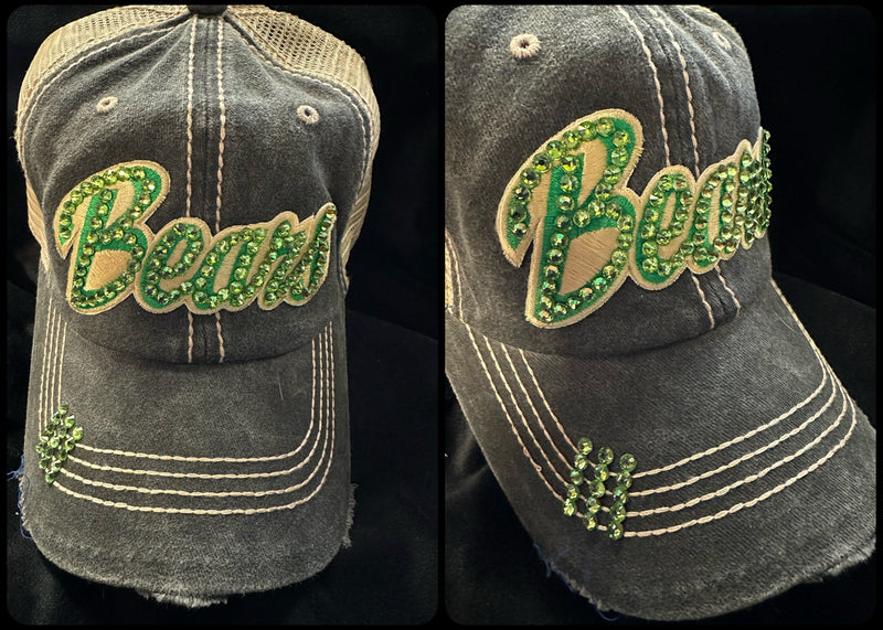 CUSTOM BEARS CRYSTAL BLING ON EMBROIDERED LETTERING BASEBALL HATS - Lil Monkey Boutique