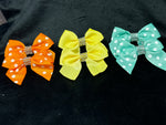 3 SETS OF SMALL POLKA DOT & SOLID COLOR BOWS WITH TAILS & RHINESTONE CENTER