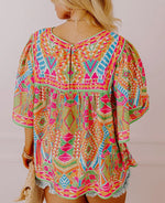 Multi Color Abstract Wide Sleeve Blouse