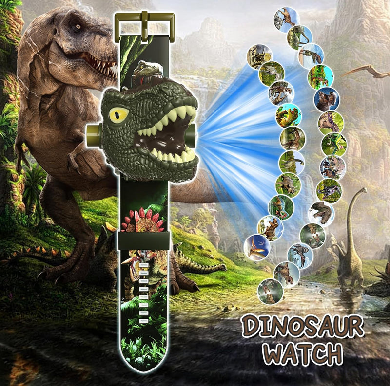 Children Dinosaur Projection Electronic Flip Watch with Adjustable Digital Screen 3D Cartoon Animal 24 Projection Patterns