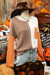 Long Sleeve Colorblock Pocket Textured Knit Top