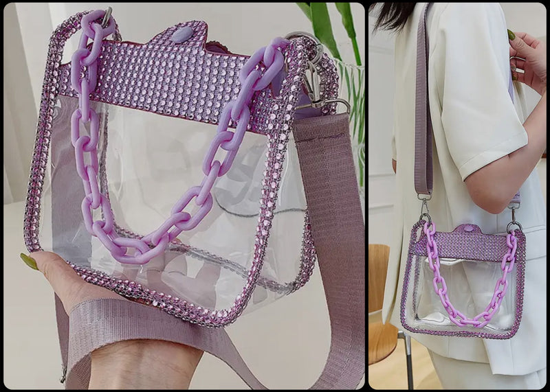 Transparent Pvc Rhinestone Chain Crossbody Bag - Lil Monkey Boutique