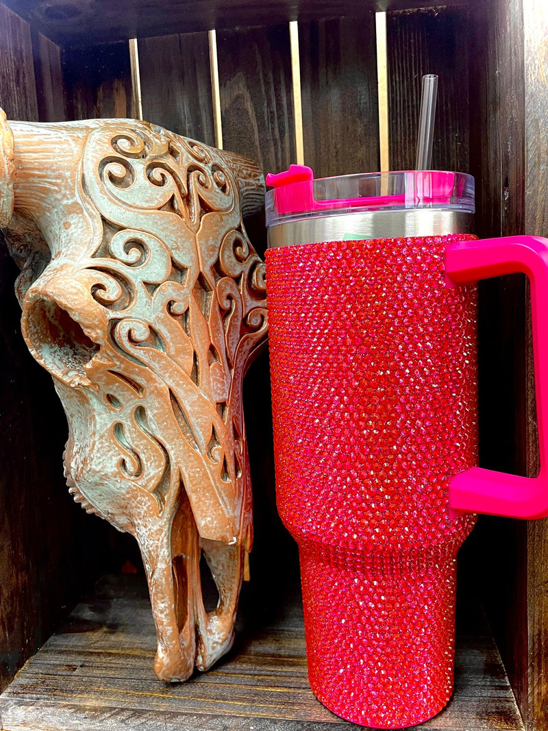 RHINESTONE TUMBLER WITH STRAW & HANDLE. 40 OUNCE - Lil Monkey Boutique