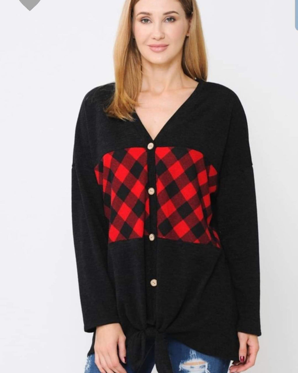 BUFFALO PLAID OR LEOPARD BUTTON UP SWEATER - Lil Monkey Boutique