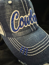 CUSTOM COWBOYS CRYSTAL BLING ON EMBROIDERED LETTERING BASEBALL HATS - Lil Monkey Boutique