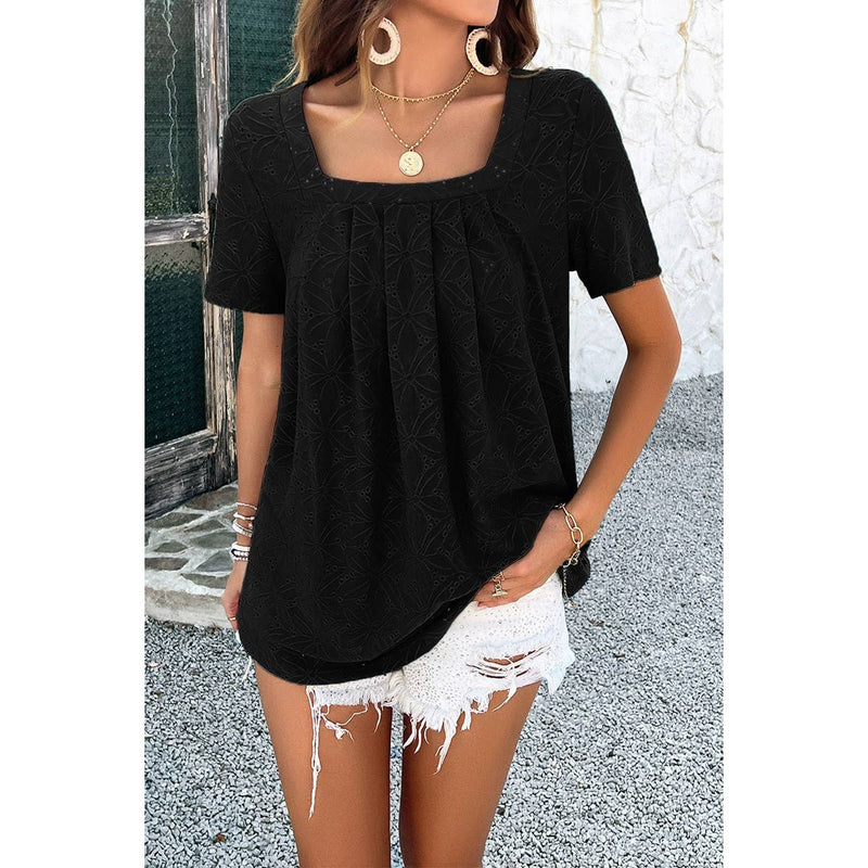 Floral Square Neck Ruched Solid Loose Top