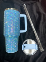 RHINESTONE TUMBLER WITH STRAW & HANDLE. 40 OUNCE - Lil Monkey Boutique