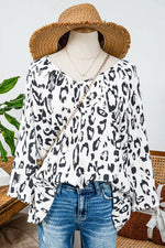 Leopard Print Ruched V Neck 3/4 Sleeve Blouse