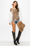 FLOWER AND ANIMAL COLOR BLOCK LONG SLEEVE TOP