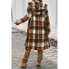 Button Hood Plaid Flannel Trench Coat