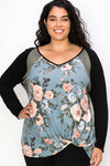 FLORAL PARTIALLY COLOR BLOCK TOP