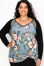 FLORAL PARTIALLY COLOR BLOCK TOP