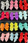 3 SETS OF SMALL POLKA DOT & SOLID COLOR BOWS WITH TAILS & RHINESTONE CENTER