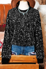 Sequined Long Sleeve Crew Neck Cropped Blouse