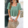 Floral Square Neck Ruched Solid Loose Top