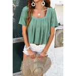 Floral Square Neck Ruched Solid Loose Top