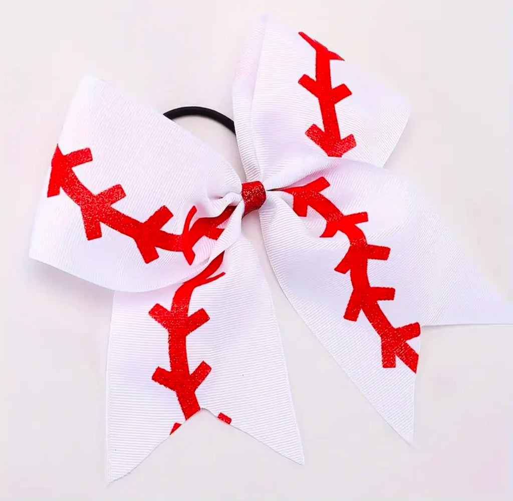 Baseball Glitter Cheer Bows Hair Tie - Lil Monkey Boutique
