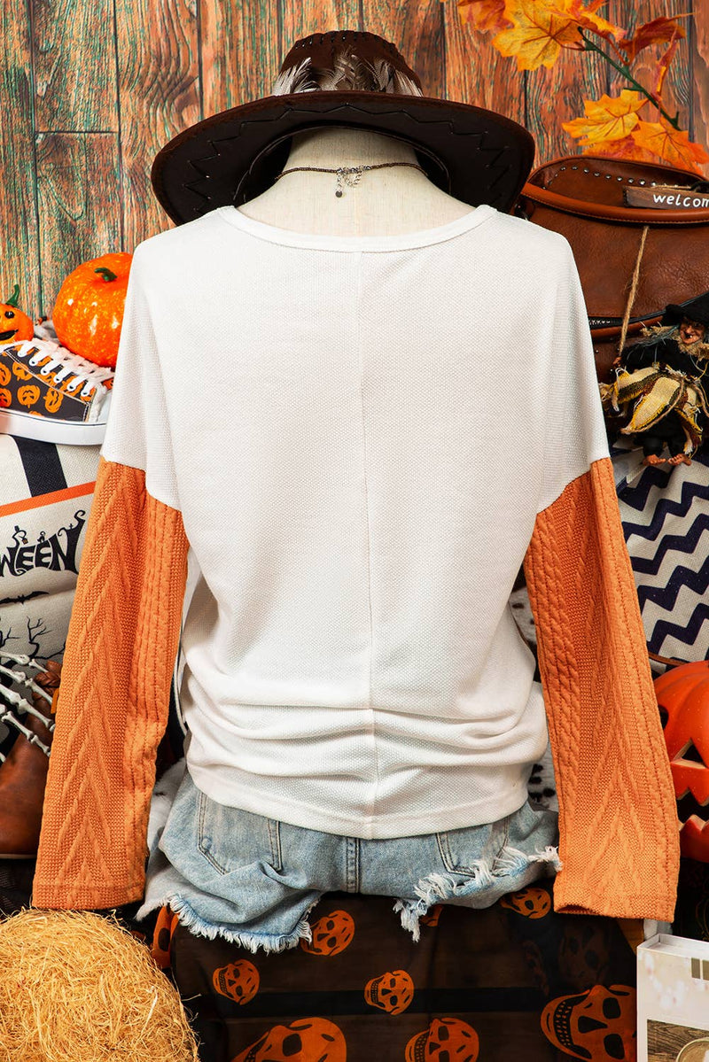 Long Sleeve Colorblock Pocket Textured Knit Top