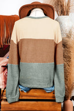 Color Block Stripe Texture Bubble Sleeve Baggy Top