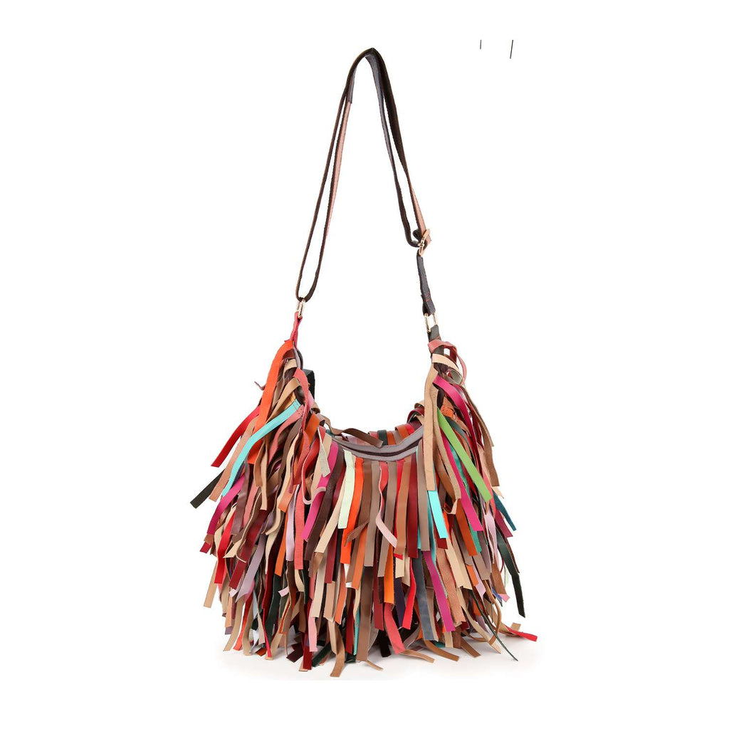 Genuine Leather Large Fringe Hobo Handbag - Lil Monkey Boutique
