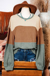 Color Block Stripe Texture Bubble Sleeve Baggy Top