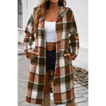 Button Hood Plaid Flannel Trench Coat