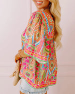 Multi Color Abstract Wide Sleeve Blouse