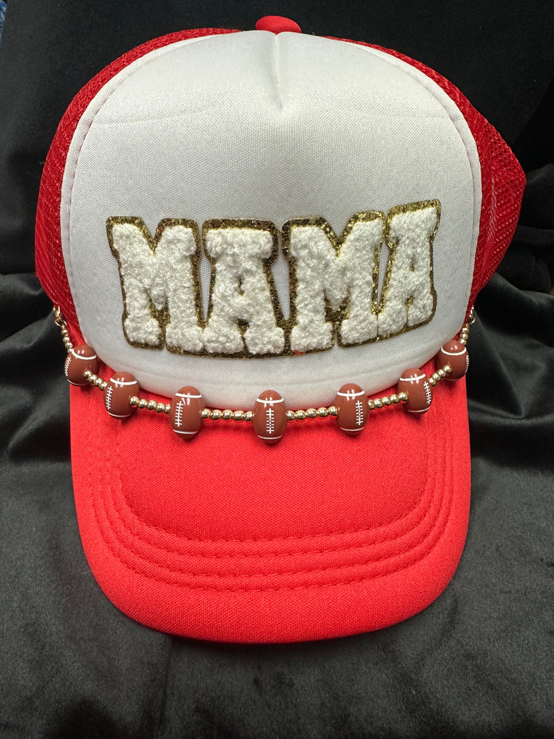 MAMA TRUCKER HAT WITH FOOTBALL EMBELISHMENTS