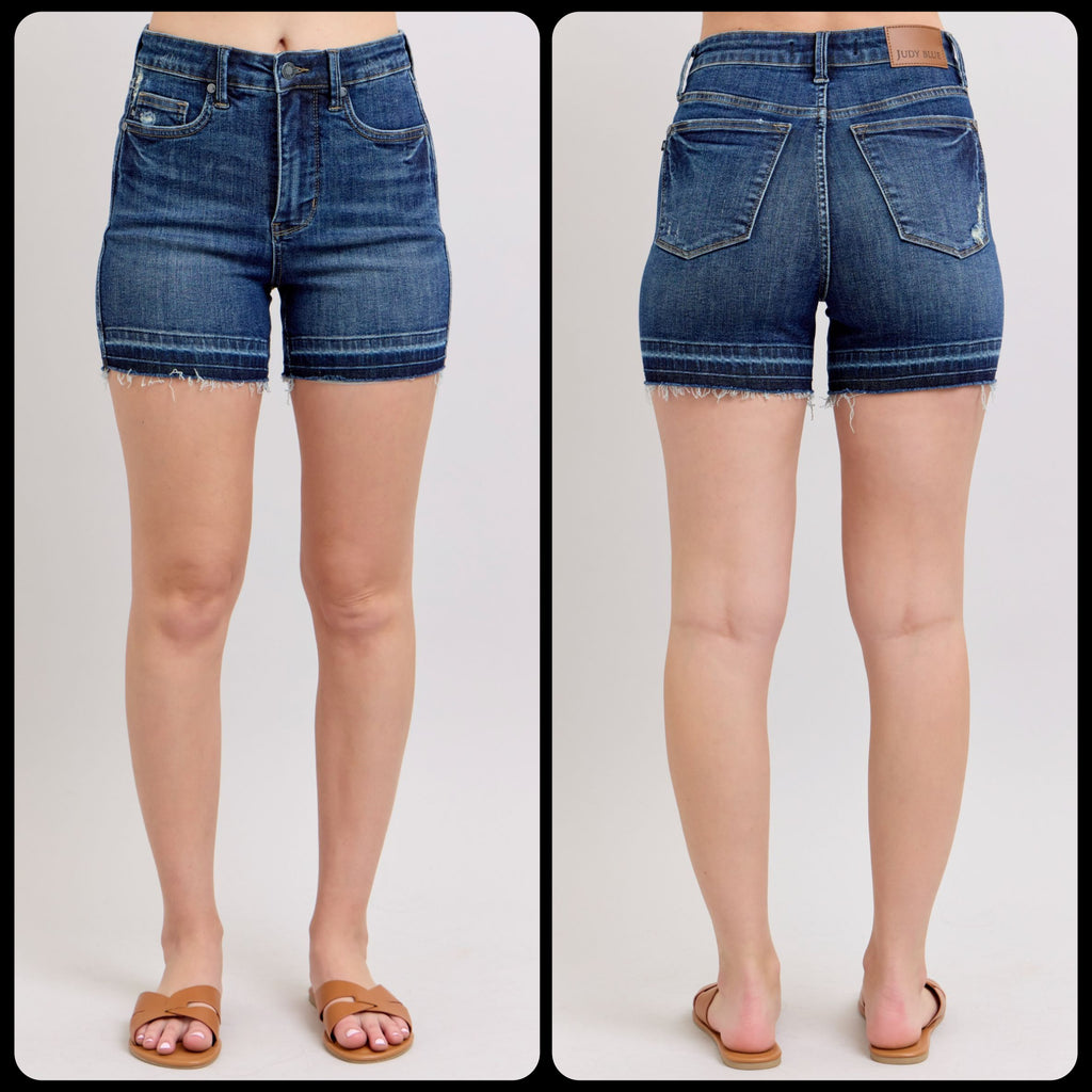 Judy Blue High Waist Tummy Control Destroy Release Hem Shorts - Lil Monkey Boutique