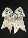 Solid Color White with Glitter Sports Themed Cheer Hair Tie Bows - Lil Monkey Boutique