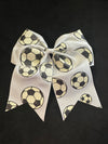 Solid Color White with Glitter Sports Themed Cheer Hair Tie Bows - Lil Monkey Boutique
