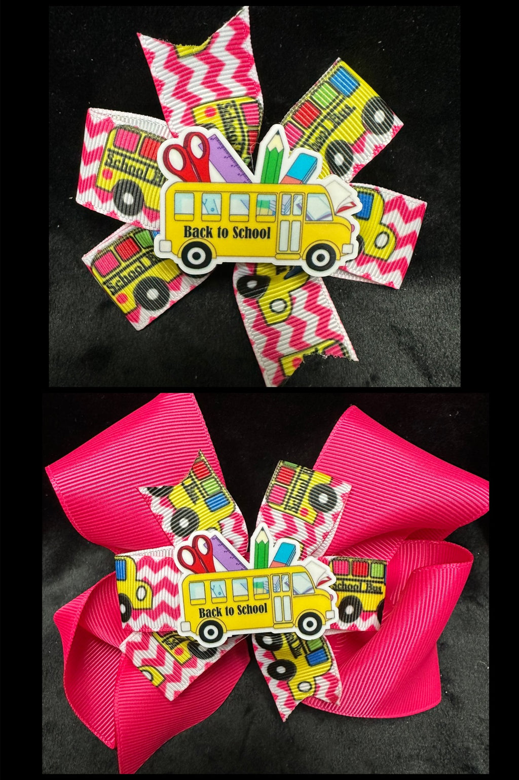 SCHOOL BUS CENTER MULTI COLOR CHEVRON BUS PRINT BOW ROUGHLY 3" (Great to pair with a bigger, see picture)