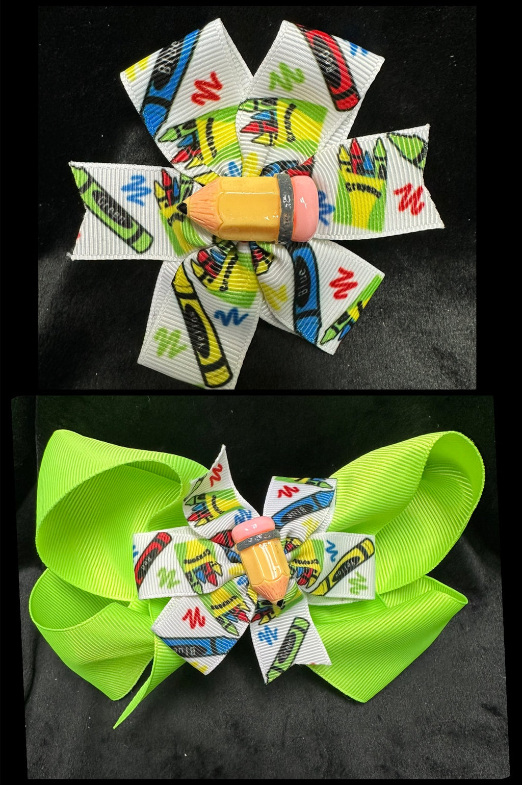 PENCIL CENTER MULTI COLOR CRAYONS PRINT BOW ROUGHLY 3" (Great to pair with a bigger, see picture)