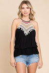 Halter Lace Embroidery Neck Trim Sleeveless Top - Lil Monkey Boutique