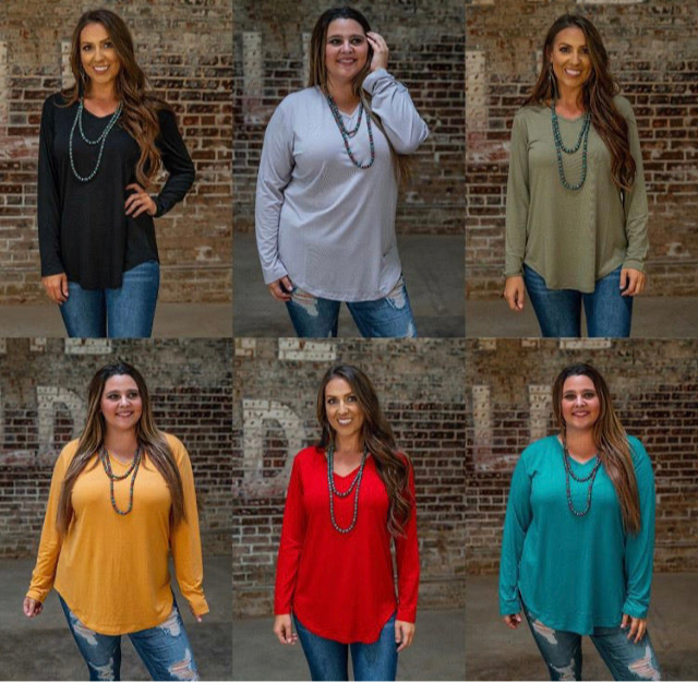 LONG SLEEVE SOLID COLOR V NECK TUNIC