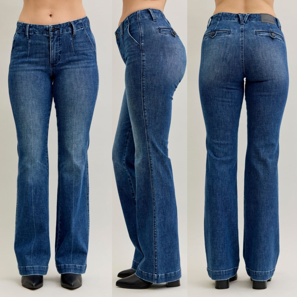 Judy Blue Mid Rise Trouser Bootcut Tummy Control & Welt Pocket Jeans - Lil Monkey Boutique