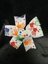 PAINT PALETTE CENTER MULTI COLOR HANDPRINTS PRINT BOW ROUGHLY 3" (Great to pair with a bigger, see picture)