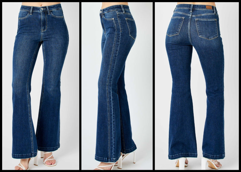 JUDY BLUE HIGH WAIST ANGLED SIDE SEAM DETAIL FLARE JEANS - Lil Monkey Boutique