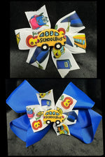 SCHOOL BUS CENTER MULTI COLOR APPLES PRINT BOW ROUGHLY 3" (Great to pair with a bigger, see picture)