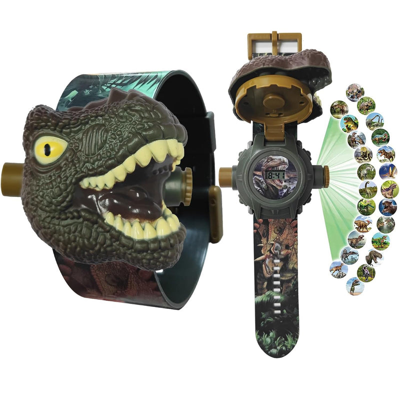 Children Dinosaur Projection Electronic Flip Watch with Adjustable Digital Screen 3D Cartoon Animal 24 Projection Patterns